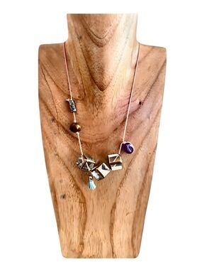 🍒NEW Handmade Tidbit Necklace With Amethyst, Leather and Brass Charms by Loaded